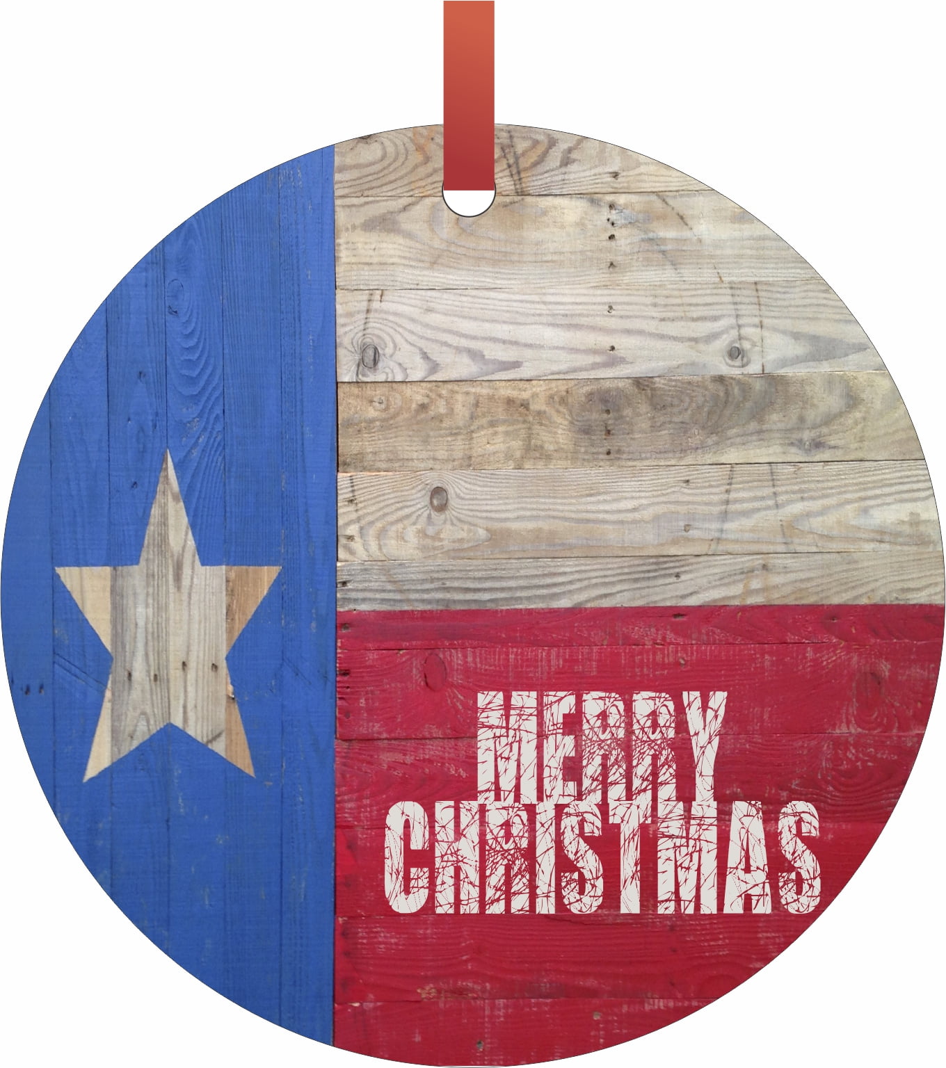 Texas Flag Merry Christmas Flat Round Shaped Christmas Holiday