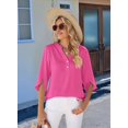thumbnail image 5 of Women'S Casual Chiffon Blouse Tops 1/2 Ruffled Sleeve V Neck Loose Fit Blouses Shirts Rose Red XL, 5 of 6