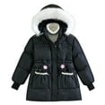 thumbnail image 2 of Girls' Long Winter Coat Waterproof Parka Warm Long Jacket with Removable Faux Fur Hood Cotton Wadding Winter Coat for Snow Days, 2 of 4