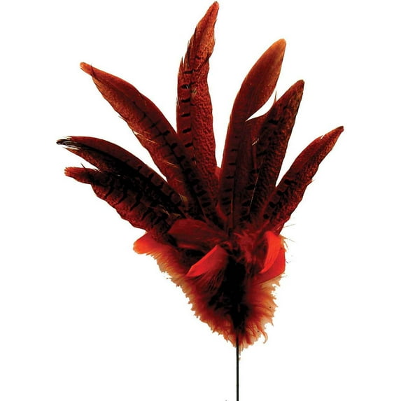 One Dozen, 8 Inch Red Fan Feather On 9" Wire Pick