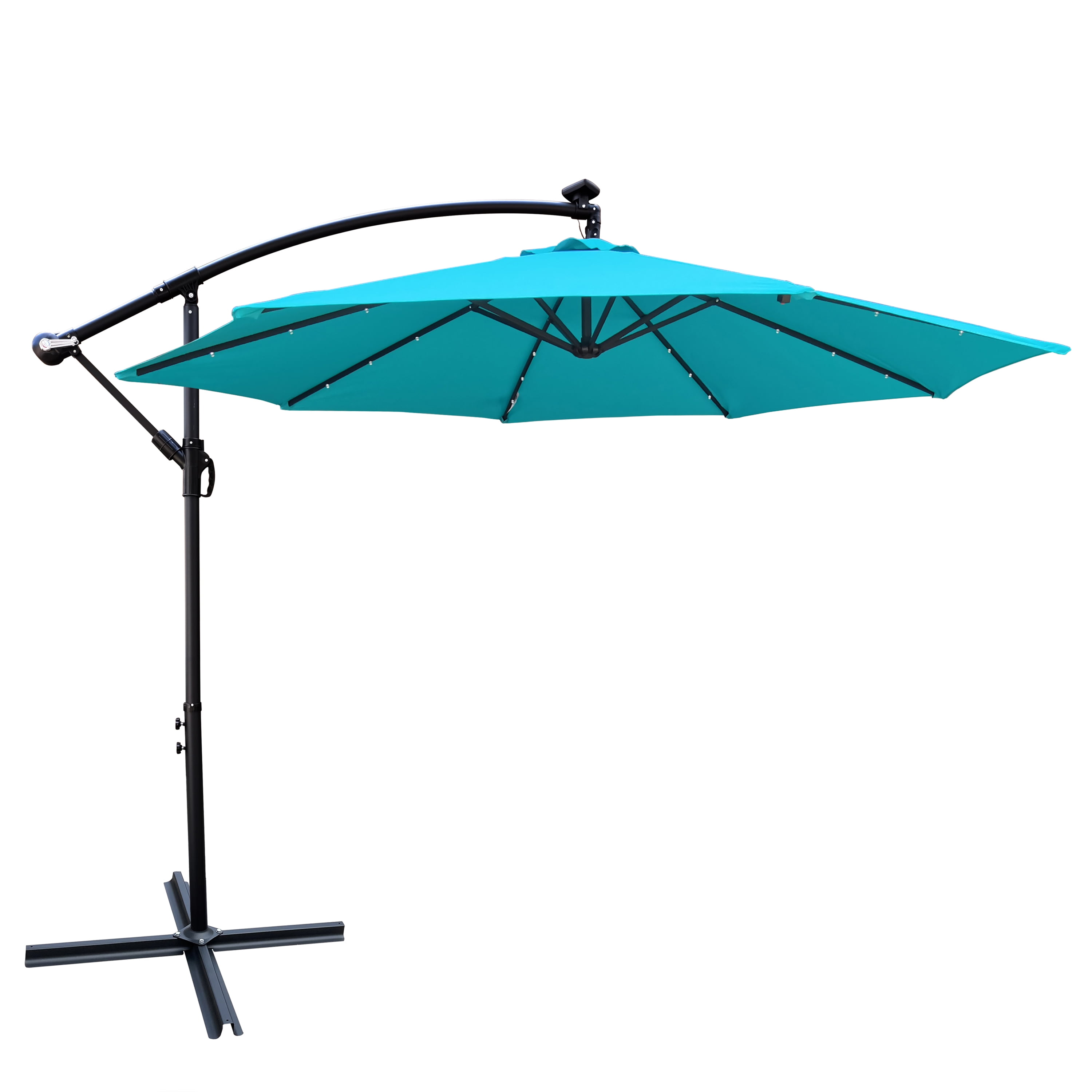 Royard Oaktree 10FT Patio Offset Umbrella w/Solar LED Lights Outdoor Cantilever Hanging Umbrella w/Crank & Cross Base UV Protection Sun Shade for Market Garden Lawn Deck Backyard Pool,Turquoise