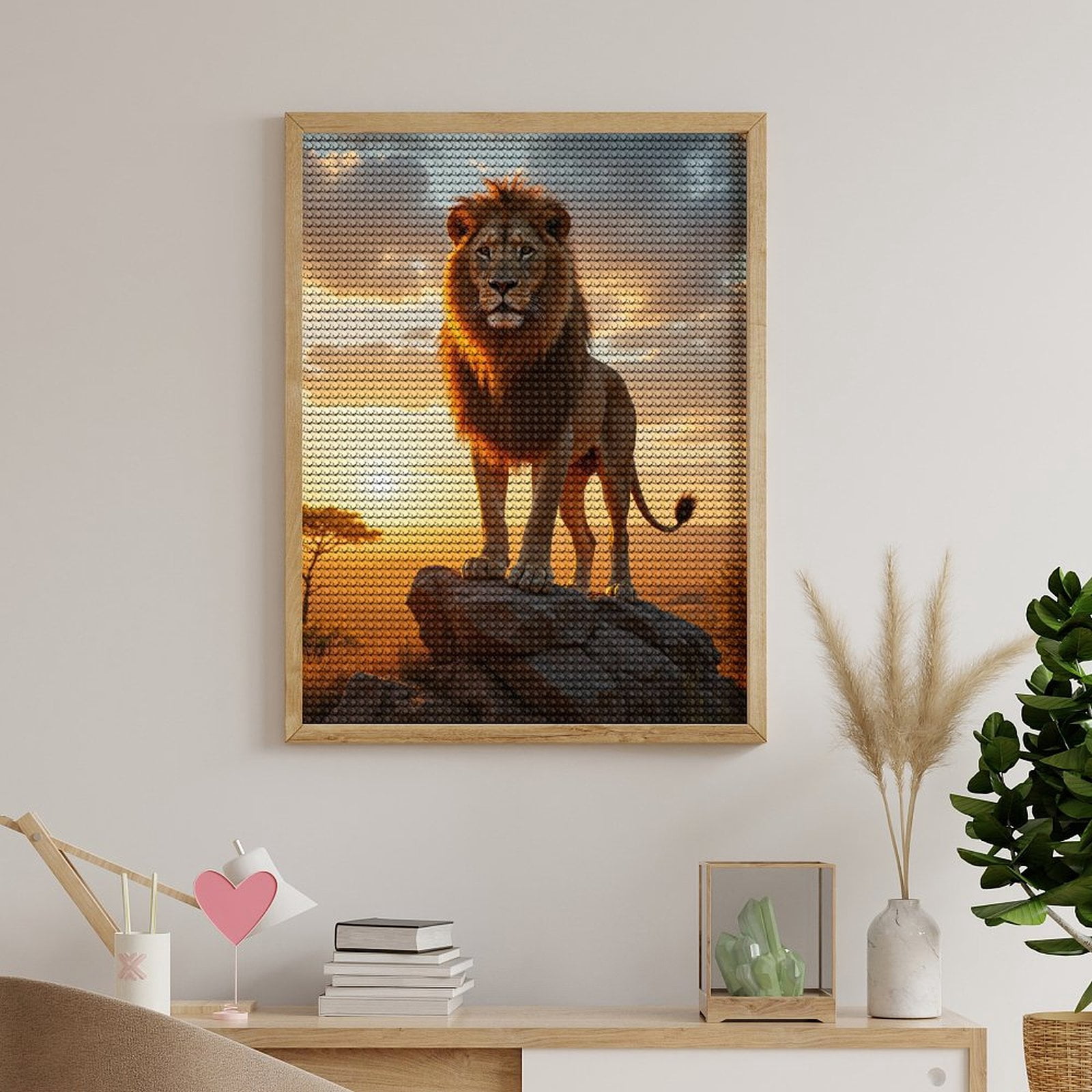 Diamond Art Kits for Adults, Lion Majestic Sunrise Rock Plains 5D Diamond Painting Kits for Adults Beginners, DIY Full Drill Diamond Painting, Gem Art and Crafts 12x16