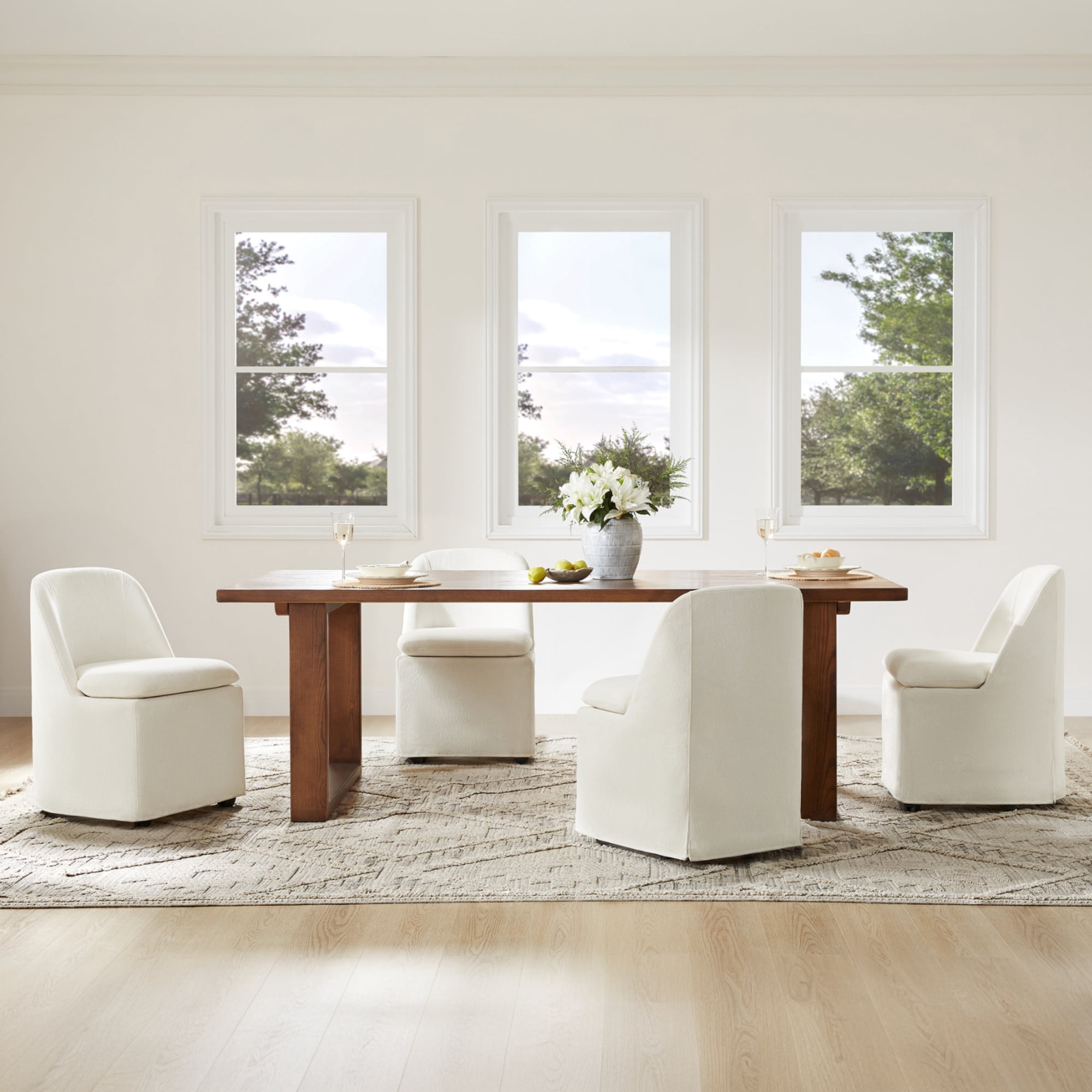 Spruce & Spring Slipcover Dining Chair with Upholstery and Hidden Casters Set of 2, Linen