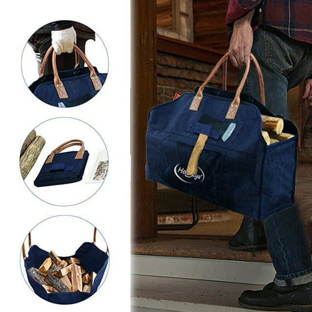 Iclover Heavy Duty Firewood Log Carrier Bag Canvas Waxed Wood Tote Bag Firewood Holder for Fireplaces Camping