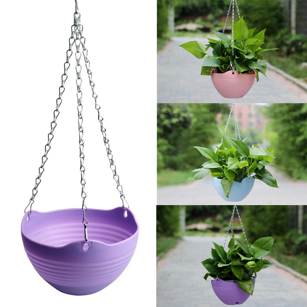 Hanging Chain Flower Pot Plastic Planter Basket Garden Flexible Home Decor Charm 