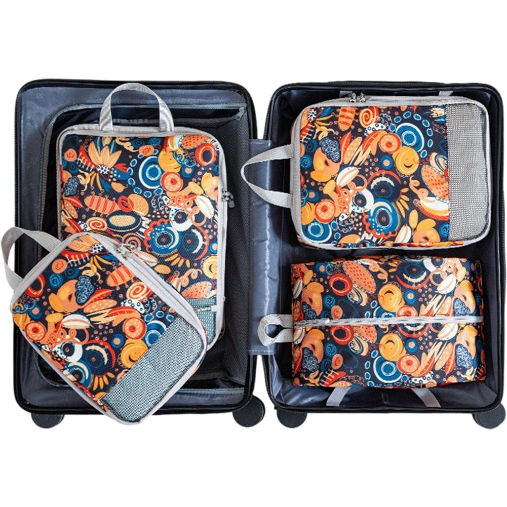 4-Pcs Packing Cube Set - Lightweight Organizers For Home Organizers Vacation And Suitcases With Compression Compression Packing Cubes Travel(Blueberry print )
