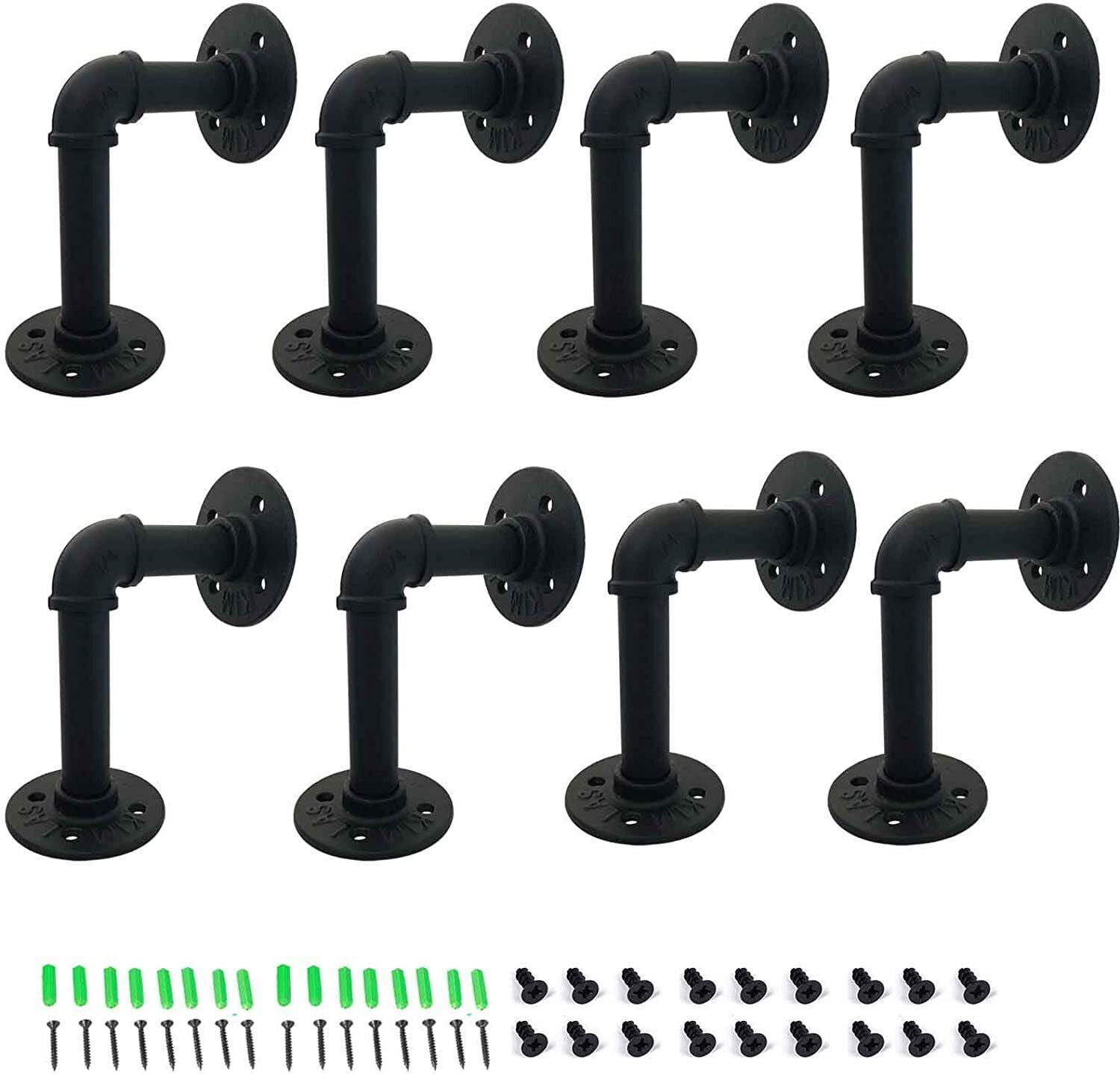 8 Pack Industrial Iron Pipe Shelf Bracket Wall Mounted DIY Floating