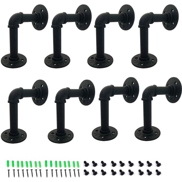 8 Pack Industrial Iron Pipe Shelf Bracket Wall Mounted DIY Floating