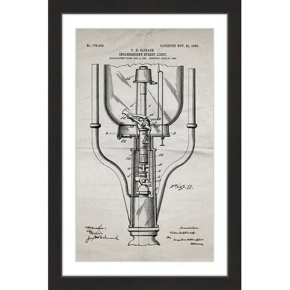 "Street Light 1904 Old Paper" Framed Painting Print