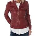 thumbnail image 2 of Women's Genuine Lambskin Red Leather Jacket Motorcycle Slim fit Biker Jacket W156, 2 of 4
