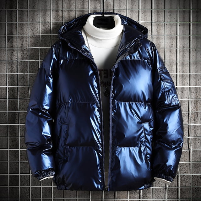 Babysbule Mens Jackets Clearance Shiny Hooded Reflective Down Jacket Cotton Jacket