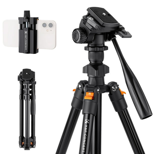 K&F CONCEPT Portable Camera Tripod Stand Aluminum Alloy 162cm/63.8in Max.  Height 3kg/6.6lbs Load Capacity Photography Travel Tripod with Phone Holder  Carrying Bag for DSLR Cameras Smartphone 