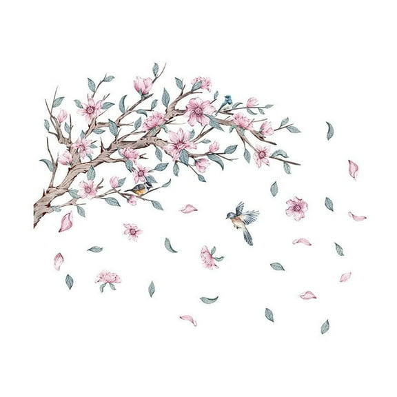 Lilixerw Clearance Pink Flower Wall Decals,Bird On Tree Branch Wall Decals,Peel and Stick Wall Art Stickers,Removable Waterproof Vinyl Decal,for Baby Nursery Kids Bedroom Playroom