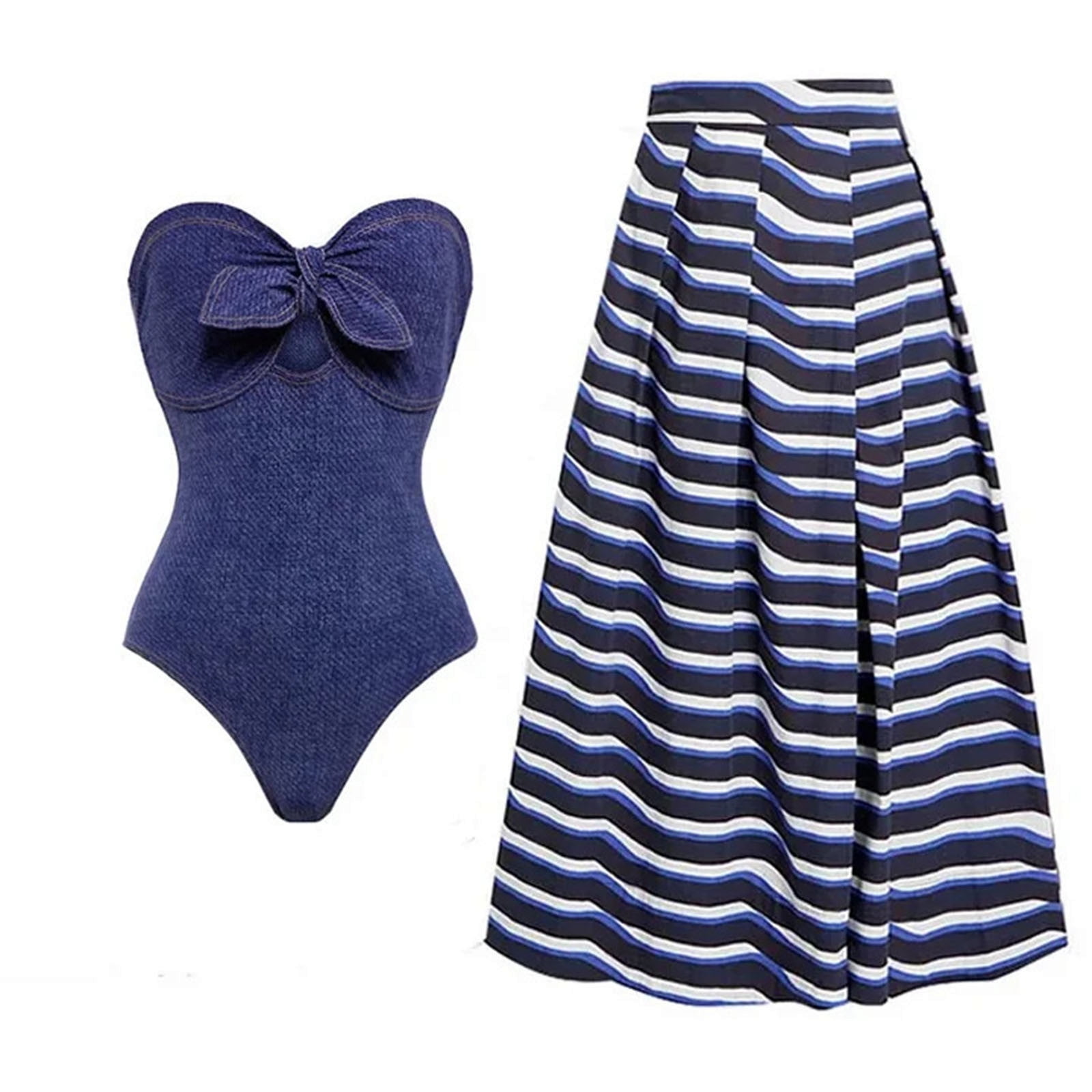 HUPOM Women Summer Swimsuits Clearance Swim Dress Fitted Swim Dress None Tank Bikini Blue Gifts for Mom Size XL