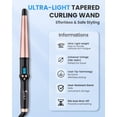 thumbnail image 7 of Ceramic Tapered Curling Wand 0.5-1 Inch Beachy Waves, 1/2-1 Inch Curling Iron for Long Hair,Dual Voltage Hair Wand Curler with LCD Display 225-450℉|Glove Include, 7 of 7