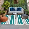 thumbnail image 2 of Teal Grey Stripe Outdoor Rug for Patio/Deck/Porch, Non-Slip Large Area Rug 5 x 8 Ft, Farmhouse Minimalist Striped Indoor Outdoor Rugs Washable Area Rugs, Reversible Camping Rug Carpet Runner, 2 of 8