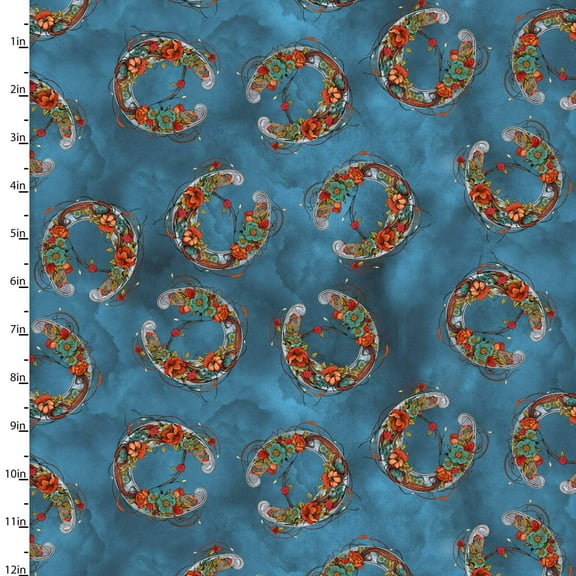 Drinkers of the Wind Horseshoe Texture Turquoise Cotton Fabric