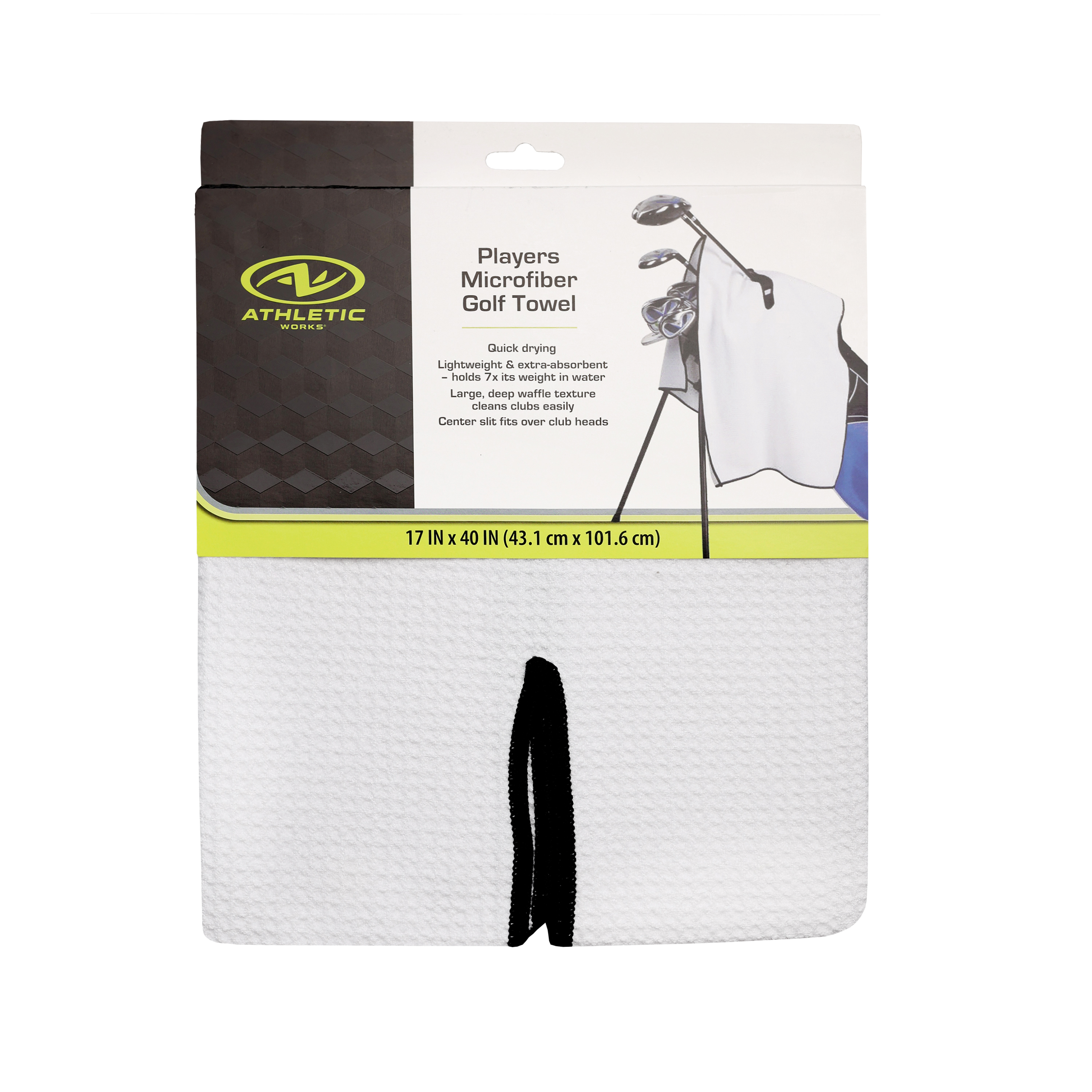 Athletic Works White Microfiber Golf Towel, 40x16" - Absorbent