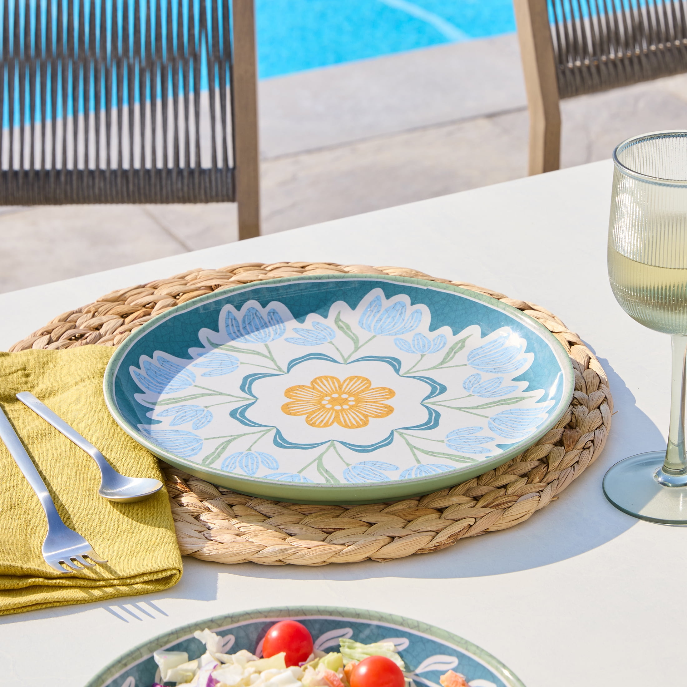 Better Homes and Gardens Bamboo Melamine Dinner Plate, Green Floral, 10.75 inch