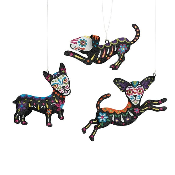 Dia de Muertos Glitter Dog Ornament Metal G.I. Sheet Wire A/3