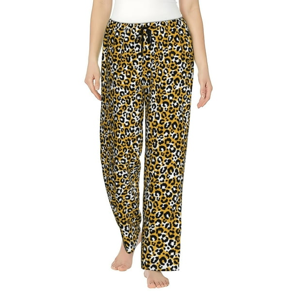 Balery Leopard Pantalones de pijama para mujer, pijamas ultraligeros, pantalones de estar por casa-Large