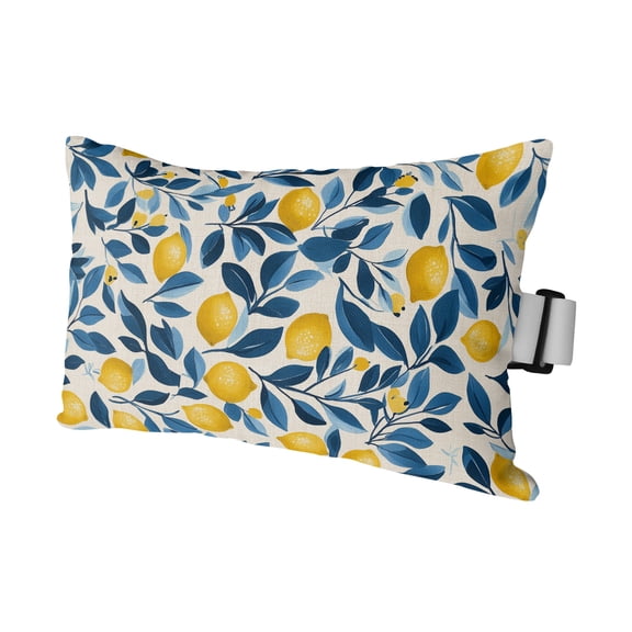 Lemon Outdoor Pillows for Chaise Lounge Chair Waterproof Lumbar Pillows with Insert&Adjustable Strap Beach Headrest Pillow Watercolor Yellow Blue Fruit Branch Flower Pillow for Patio Pool 11"x16"