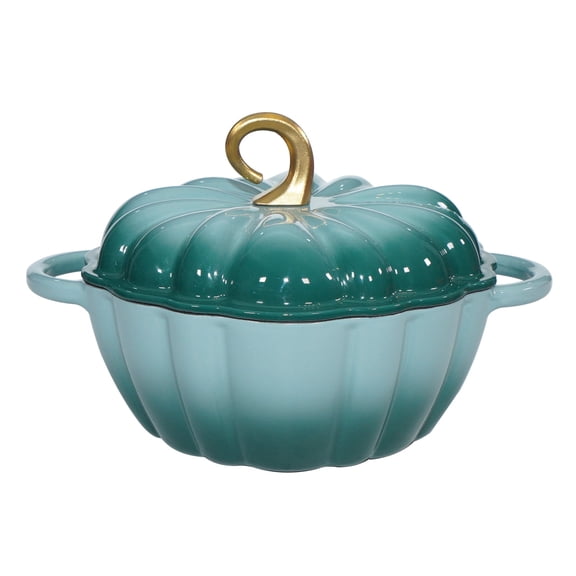 Pumpkin Enameled Cast Iron Dutch Oven with Lid, 4.5 QT Dual Handles and Heavy Duty Pot, Oven Safe up to 500°F for Bread Baking, Braising, Cooking and Family Gifts, Cyan