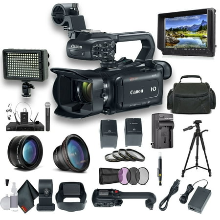 Canon XA11 Compact Full HD Camcorder with HDMI and Composite Output Professional Bundle. Includes Extra Battery, Case, LED Light, External Monitor, Mic, Tripod And (Best External Camera Monitor)