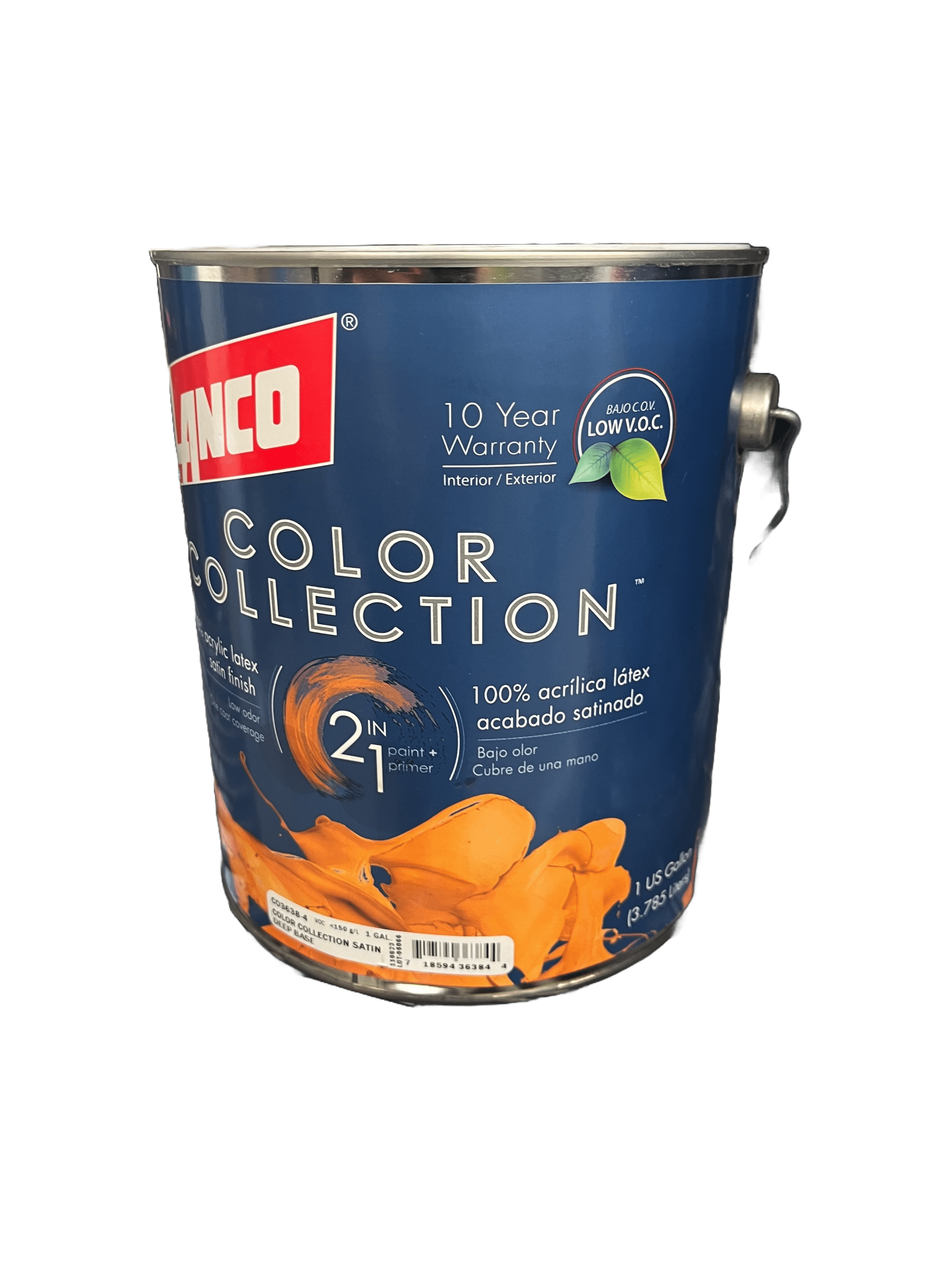 Lanco Color Collection 2 in 1, Satin Interior & Exterior Wall & Trim Paint, White Base Finish, 1 Gallon
