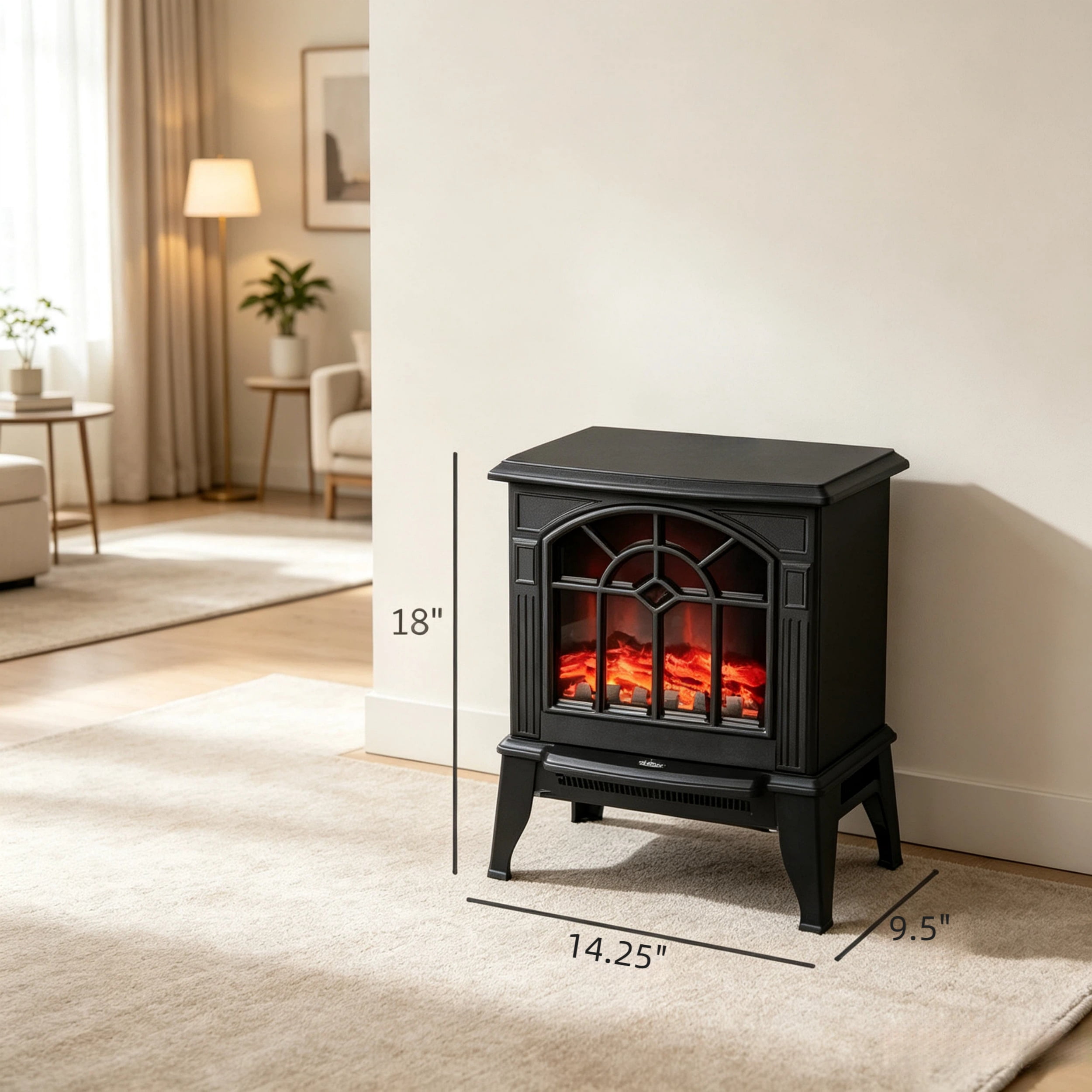 Freestanding Electric Fireplace Heater with Realistic Flame Effect,Electric Fireplace,Portable Electric Heater