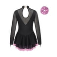 thumbnail image 4 of Doomiva Kids Girl's Sparkly Long Sleeve Figure Ice Skating Dance Dress Gymnastics Skirted Leotard Dress and Hair Band Set Pink 6, 4 of 5