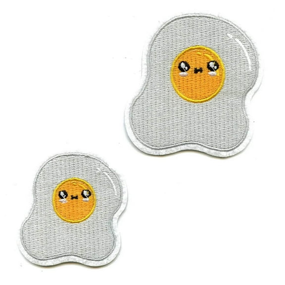 Kawaii Fried Egg Embroidered Iron On Patch (2pc)