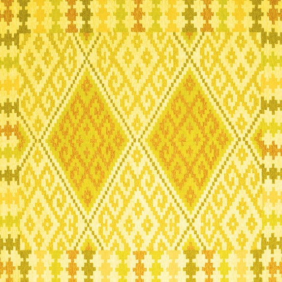 Ahgly Company Machine Washable Indoor Square Southwestern Yellow Country Area Rugs, 4' Square