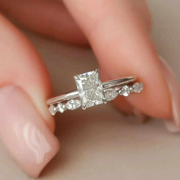 Bluebell Jewels 14K White Gold Finish Women's Stunning Bridal Ring Set For Wedding CZ