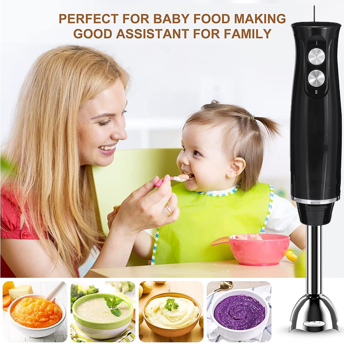 DEISNGB Immersion Blender, 500 Watt Immersion Hand Blender, 5-in-1 Stick Blender with Chopper, Blender for Kitchen with 600ml Beaker(Black)