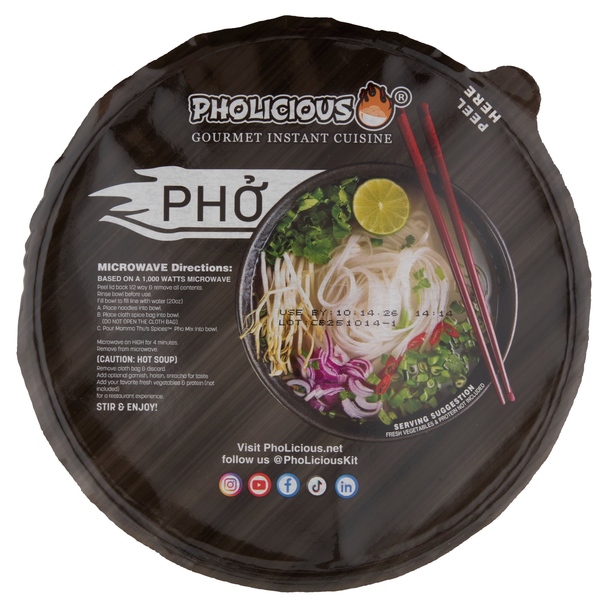 PhoLicious Instant Chicken Pho Bowl, Authentic Vietnamese Rice Noodle Soup, 3.5 oz Single Serve, Restaurant-Quality Chicken Broth, Whole Spices, 4 Minutes, Ramen Alternative, as Seen on Shark Tank