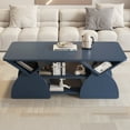 thumbnail image 3 of 47" Modern Rectangle Coffee Table, Wooden Center Tea Table with 6 Open Shelves, Geometric Design Cocktail Table with Spacious Tabletop for Living Room, Blue, 3 of 8