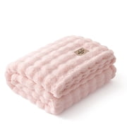U Bedsure U by Bedsure 3D Bubble Faux Fur Throw Blanket, Pink Cloud Textured Soft Plush Decorative Blanket for Couch, Sofa & Bedroom, All Season Cozy Gift Throw, 50x60 Inches