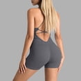 thumbnail image 5 of Women’s Seamless Yoga Jumpsuit One Piece Workout Romper, Backless Criss Cross Spaghetti Strap Bodycon Short Bodysuit for Gym Fitness Running Pilates Dark Gray L, 5 of 7