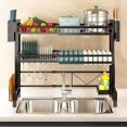 thumbnail image 1 of Over Sink Dish Drying Rack, Adjustable Length (23-39 Inch), 2 Tier Dish Drainer Rack with Utensil Holders, Large Dish Rack for Kitchen Counter Storage, Over The Sink Organizer, Black Black Black, 1 of 5