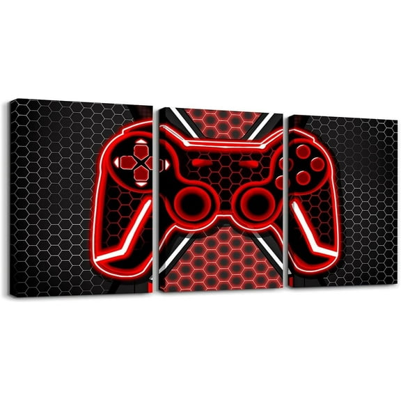 Hieng Gamer Canvas Wall Art for Living Room Red and Black Picture Wall Decor Gaming Ombre Office Wall Decorations Artwork Posters Geometry Square Wall Painting(Only canvas)