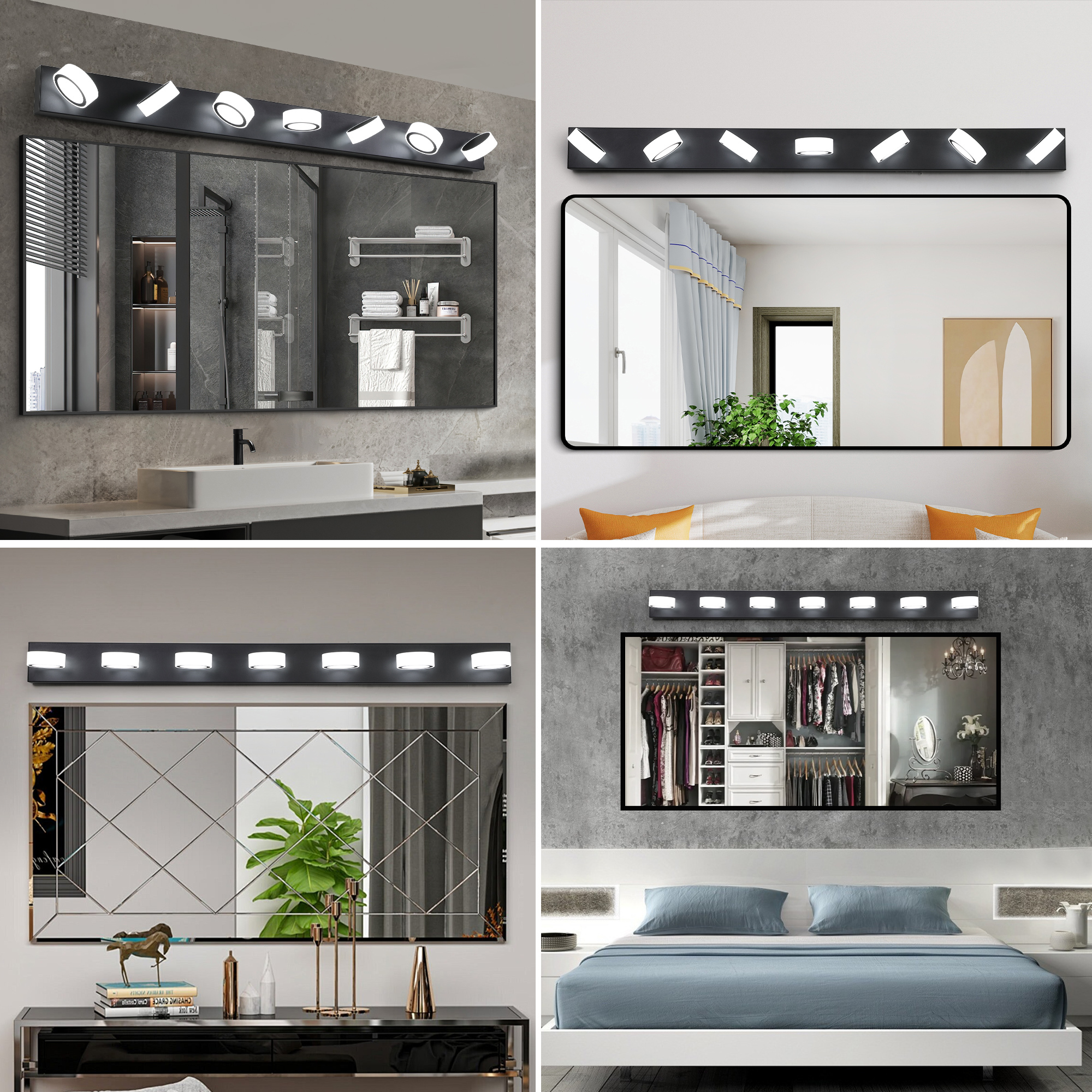 Leumius Modern 7-Light LED Vanity Light Fixture, Black Finish with Acrylic Light Shades, Energy-Efficient Bathroom Wall Sconce, Dimmable for Mirror, Shower and Bathroom Decor