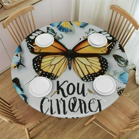 

Patifu Butterflies Round Tablecloth Stain-Resistant Washable for Indoor and Outdoor Restaurants Weddings Parties with Elastic Edge Picnic Dining Kitchen Farmhouse - Multiple Sizes Available 54 -58