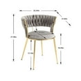 thumbnail image 3 of Woven Dining Chairs Set of 2, Velvet Upholstered Dining Chairs with Gold Metal Legs, Modern Accent Chairs for Living Room, Dining Room, Kitchen (Gray), 3 of 7