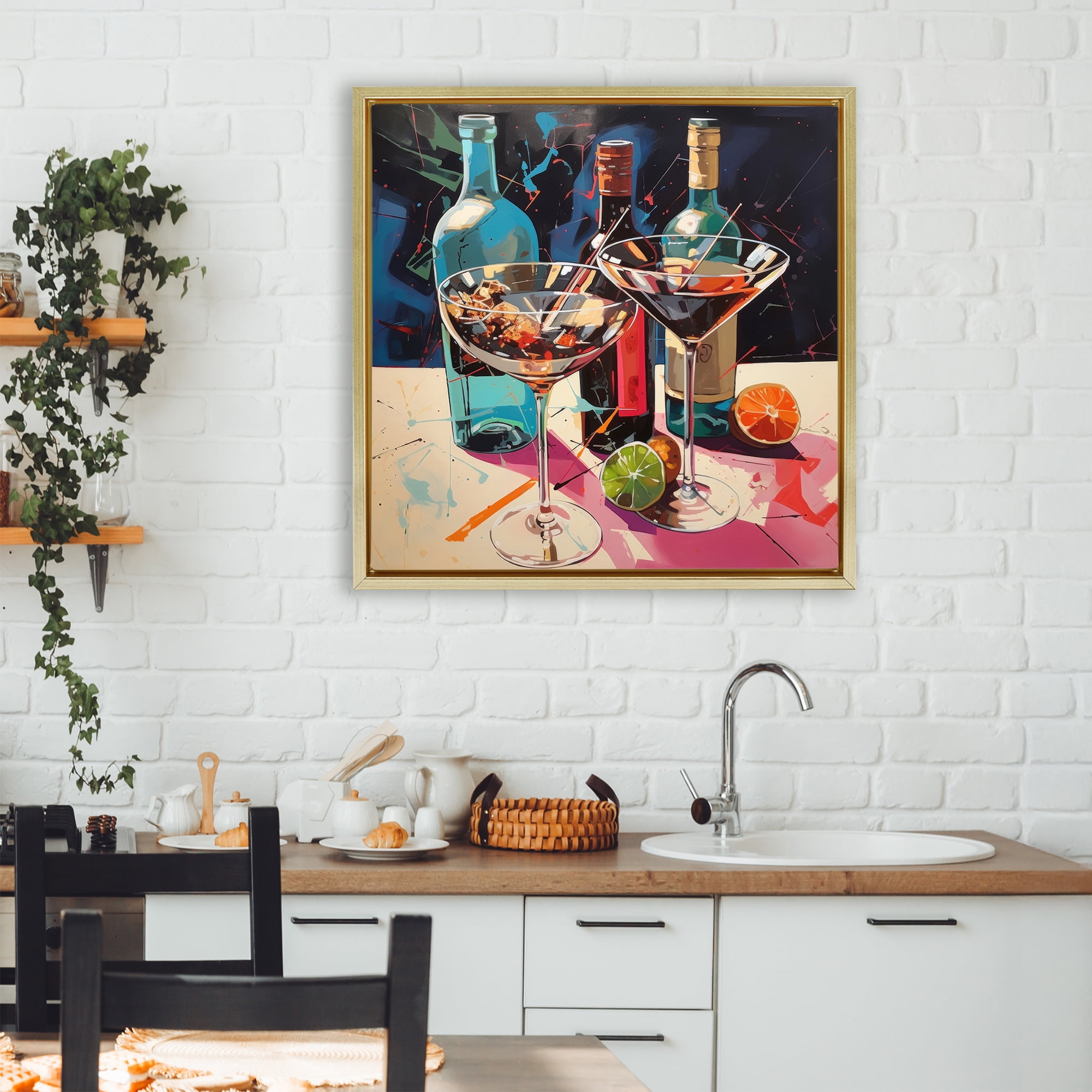 Stupell Industries Artsy Cocktails of Every Sip Gold Framed Floater Canvas Wall Art, design by Lazar Studio