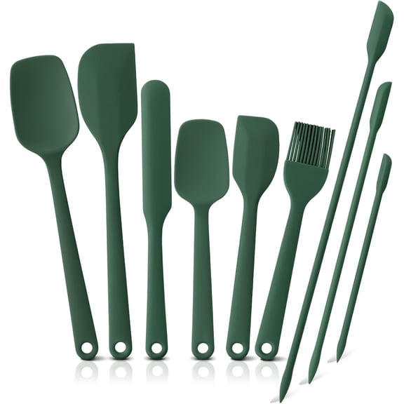 Silicone Spatula Set,9-Piece BPA Free Food Grade Heat Resistant Spatulas for Cooking Baking,Seamless One Piece Design,Non-Stick Safe,Dishwasher Safe,Withstands -104°F to 600°F(Green)