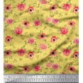 thumbnail image 1 of Soimoi Yellow Cotton Jersey Fabric Leaves & Blooming Camellias Floral Printed Fabric 1 Yard 64 Inch Wide, 1 of 3
