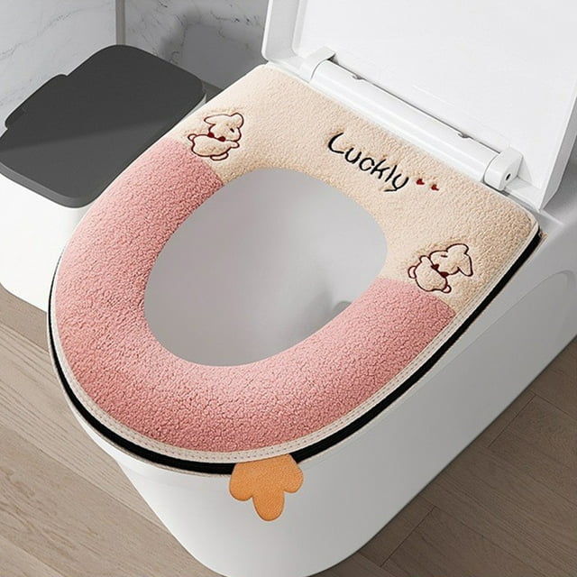 BAOPAI Toilet Seat Cover with Handle Soft Comfortable Easy to Clean Durable Polyester Zipper and Hook Loop Closure Embroidery Design for Household Use