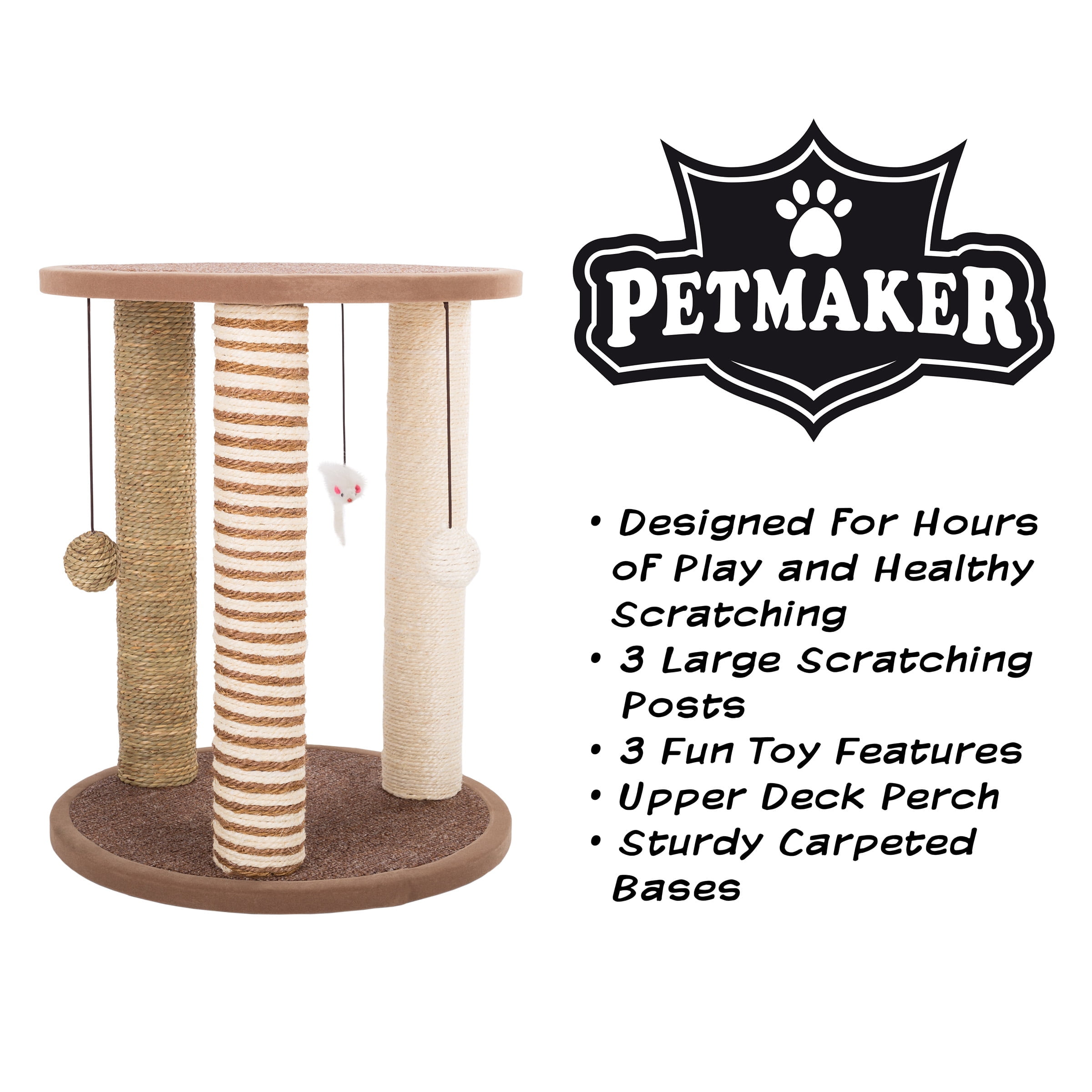 Cat Scratching Post with 3 Carpeted Scratcher Posts, Perch and Play Area, Cat Tower for Kittens and Adult Cats by PETMAKER