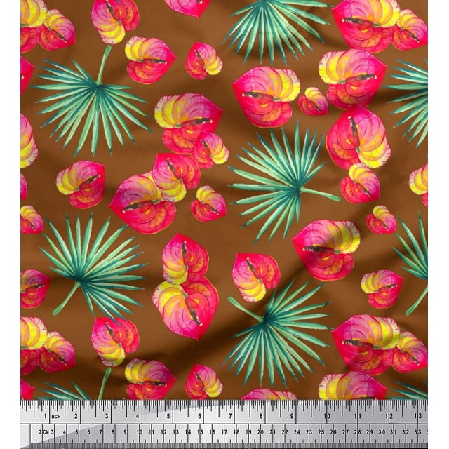 Soimoi Poly Georgette Fabric Leaves & Laceleaf Floral Printed Craft Fabric by The Yard 42 Inch Wide